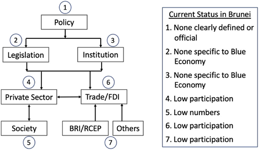 A flowchart outlines the policy structure and the current status of Brunei’s blue economy.