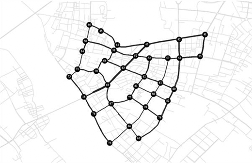 Research area road network diagram Refer to the image caption for details.