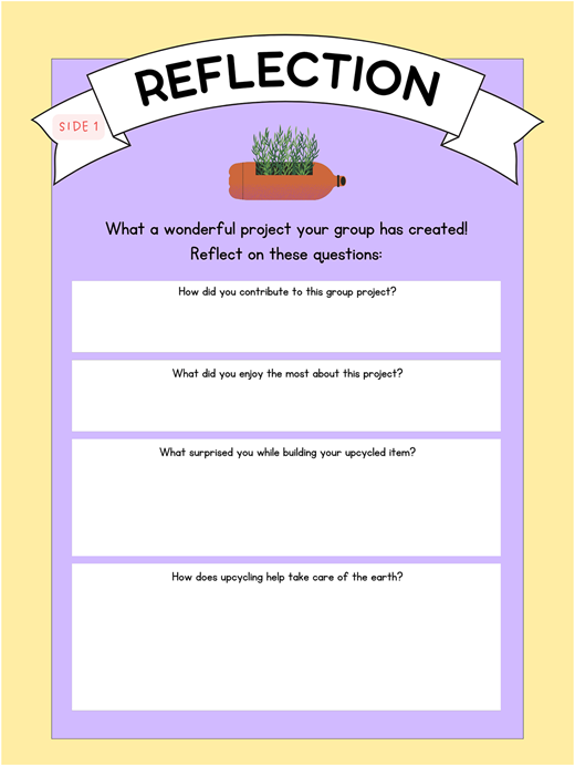 A figure of two-page reflection paper template with prompts and sections for group project feedback and personal insights.