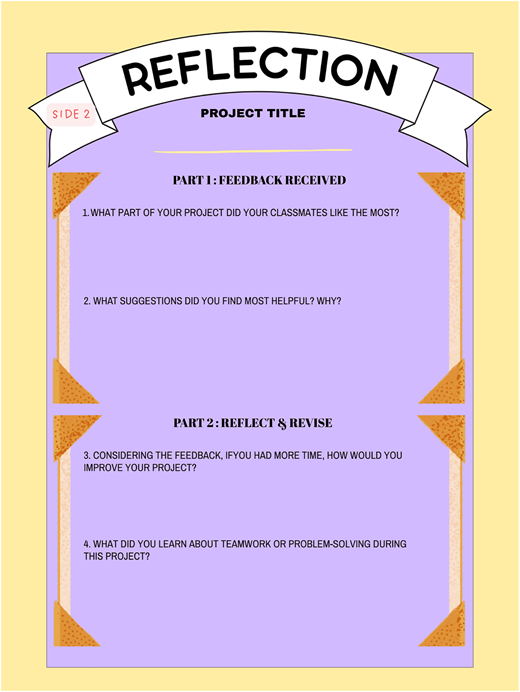 A figure of two-page reflection paper template with prompts and sections for group project feedback and personal insights.
