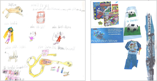 Drawings and collages of requests Refer to the image caption for details.